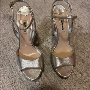 Miu Miu Silver Strappy Sandals